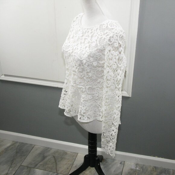 Avec White Open Knit Crochet Long Sleeve Top Size Large - Picture 4 of 7
